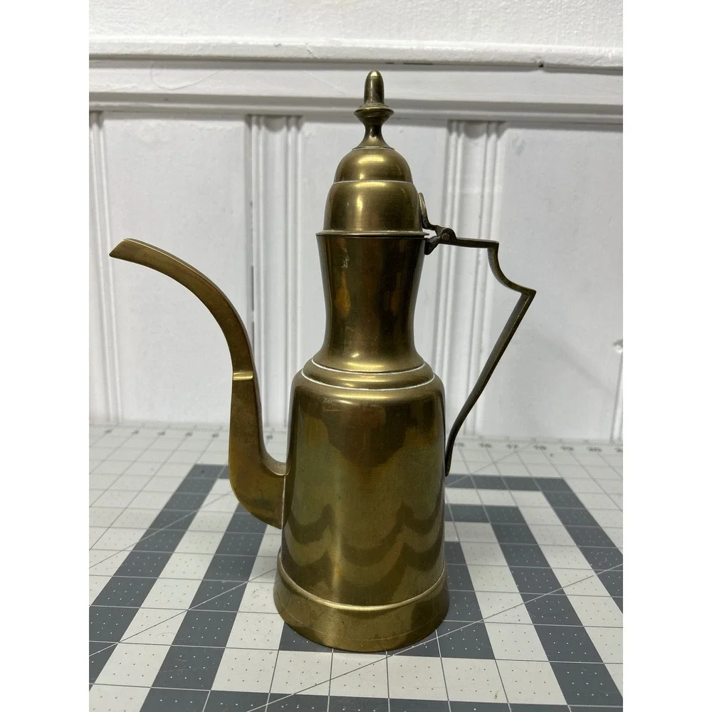 Vintage Brass Dallah Coffee Pot India Etched Middle Eastern Boho